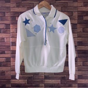 Vintage Womens Petite Koret City Blues Ivory & Blue Sweater